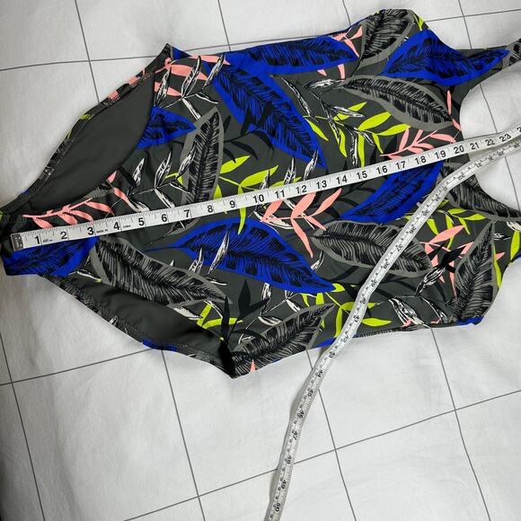 Athleta Swimsuit Women Medium Gray Midnight Palm Scoop One Piece Resort Tropical - Picture 13 of 13